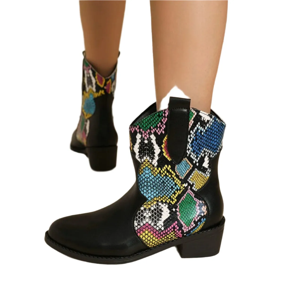 PU Leather Color Block Boots