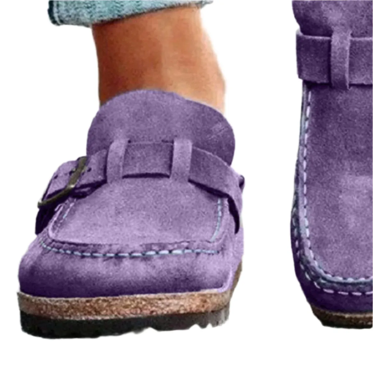 Round Toe Low Heel Buckle Loafers